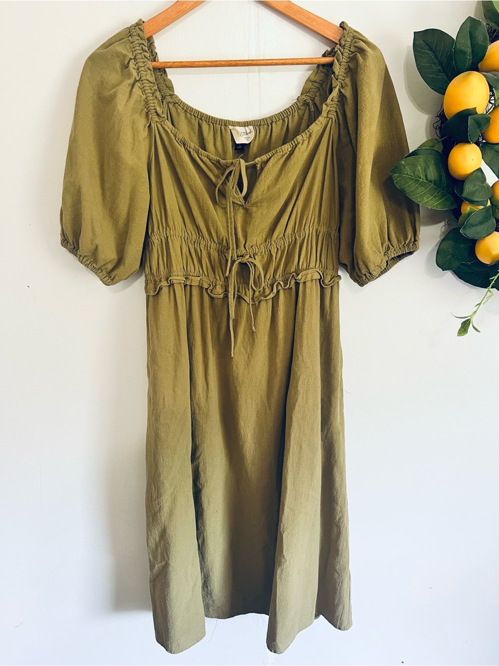Universal Thread Cotton Boho Midi Dress Cottagecore Olive Green Fairycore